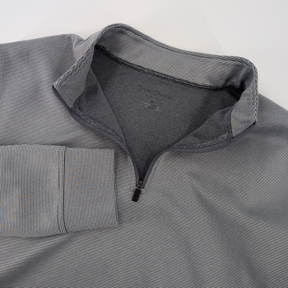 Hickey Freeman Mens Sz L Grey White Stripe 1/4 Zip Performance Golf Pullover